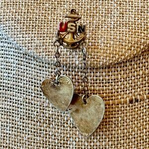 WW2 US Navy Sterling Silver Sweetheart Pin with Dangling Hearts